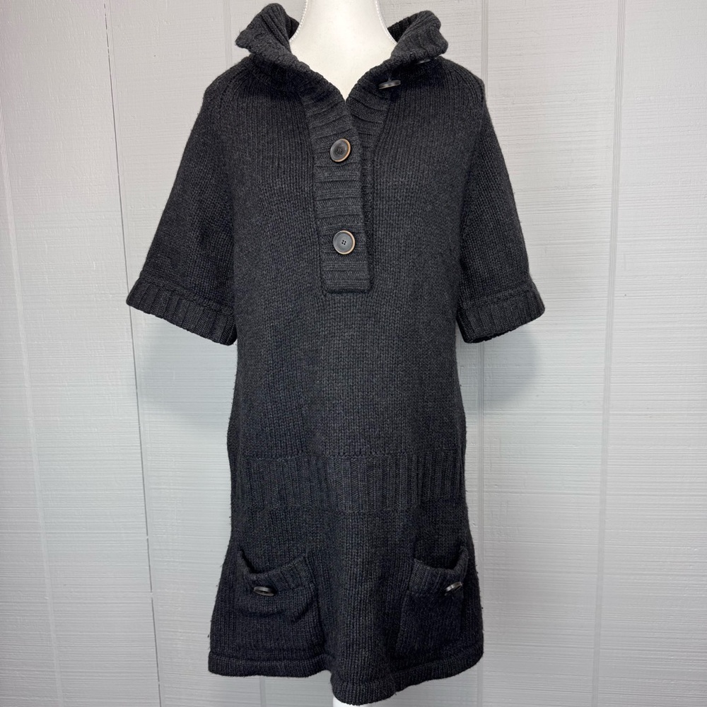 Demylee Wool Cashmere Mini Drop Waist Sweater Dress Chunky Buttons Turtleneck L